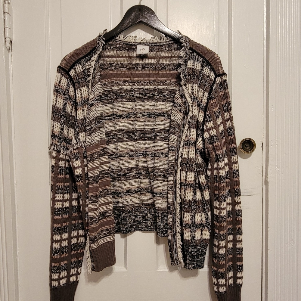 CAbi Brown and Cream Patterned Cardigan